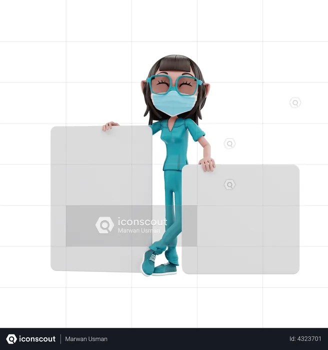 Infirmière tenant une pancarte  3D Illustration