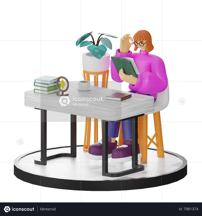 Femme lisant un livre  3D Illustration