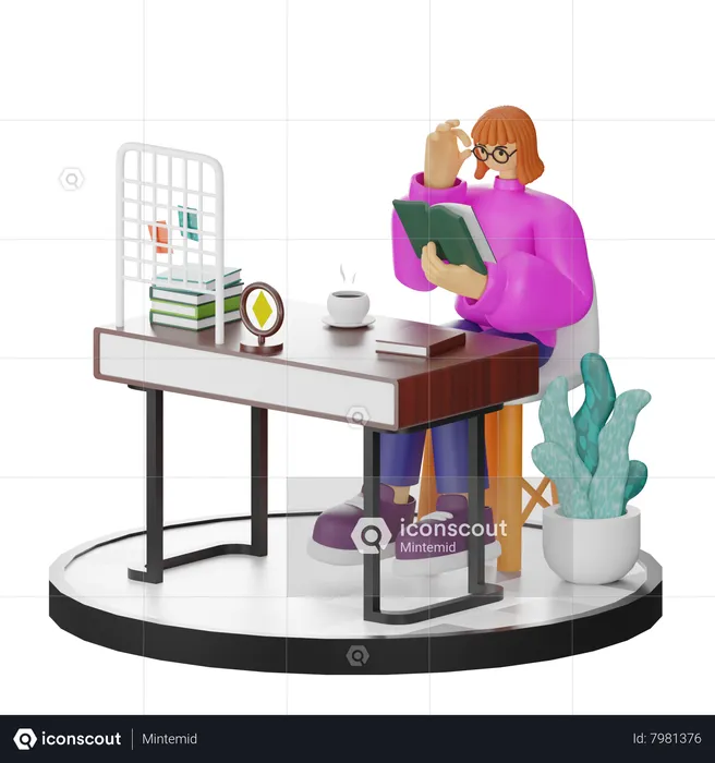 Femme lisant un livre  3D Illustration