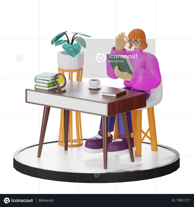 Femme lisant un livre  3D Illustration