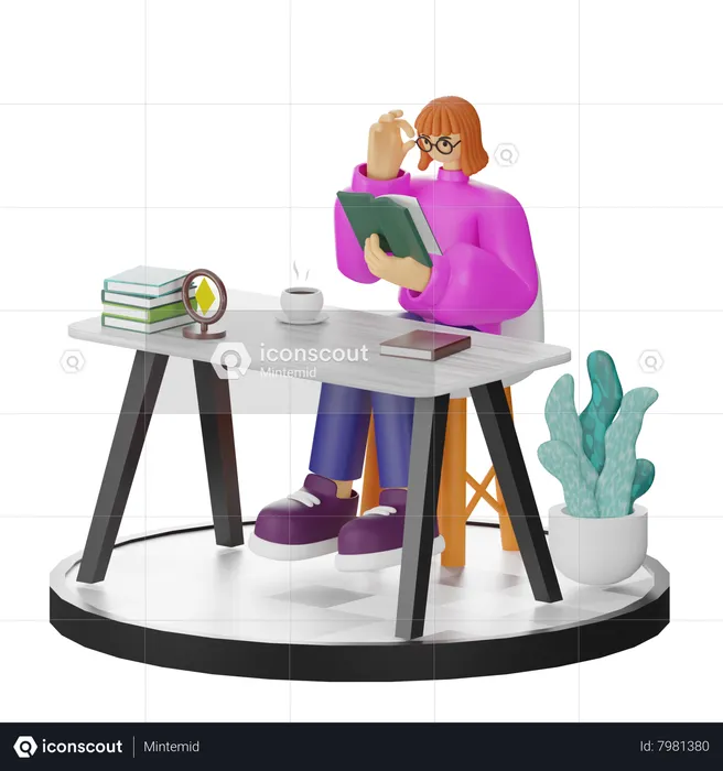 Femme lisant un livre  3D Illustration