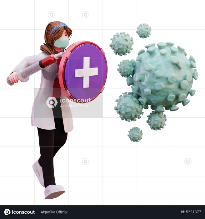 Femme médecin avec traitement contre le coronavirus  3D Illustration