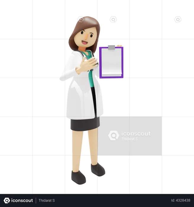 Femme médecin montrant le rapport du patient  3D Illustration