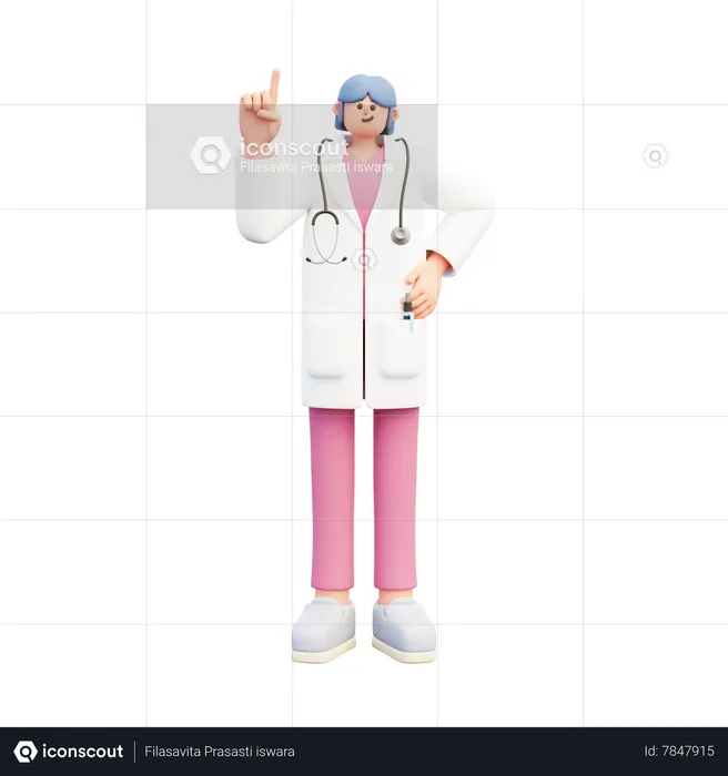 Femme médecin pointant vers le haut  3D Illustration