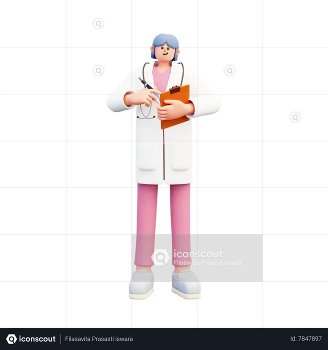 Femme médecin rédigeant un rapport médical  3D Illustration