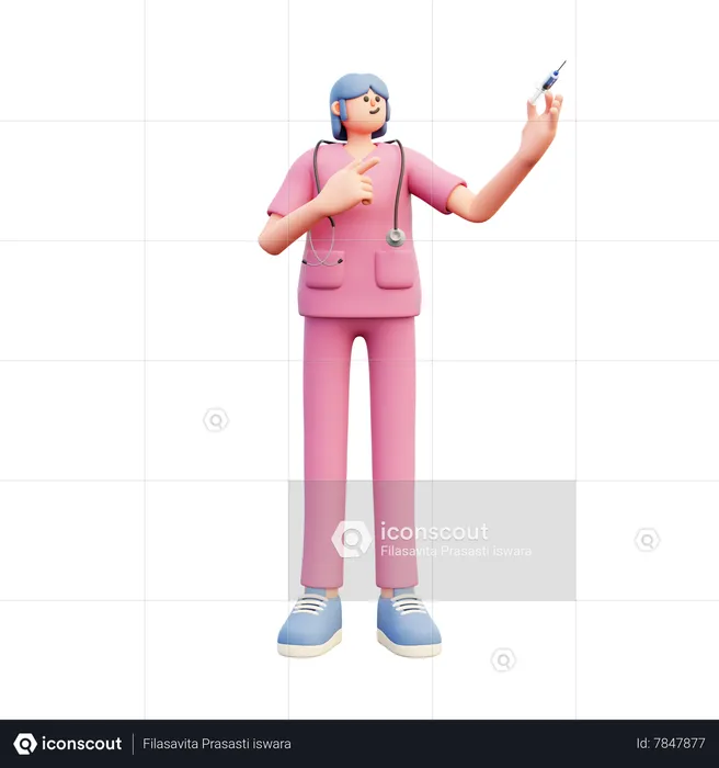 Femme Médecin Tenant Srynge En Pointant Vers Elle  3D Illustration