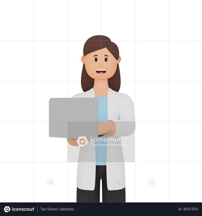 Femme médecin travaillant sur un ordinateur portable  3D Icon