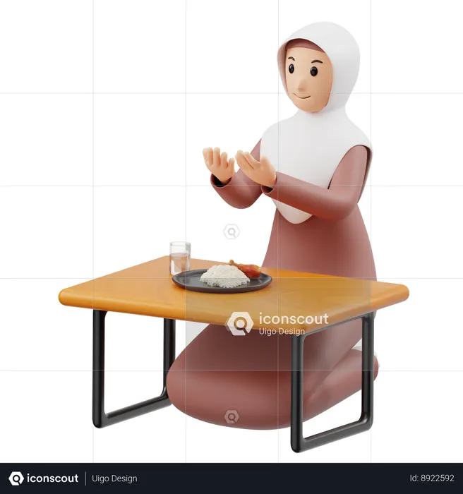 Femme musulmane brisant l'Iftar  3D Illustration