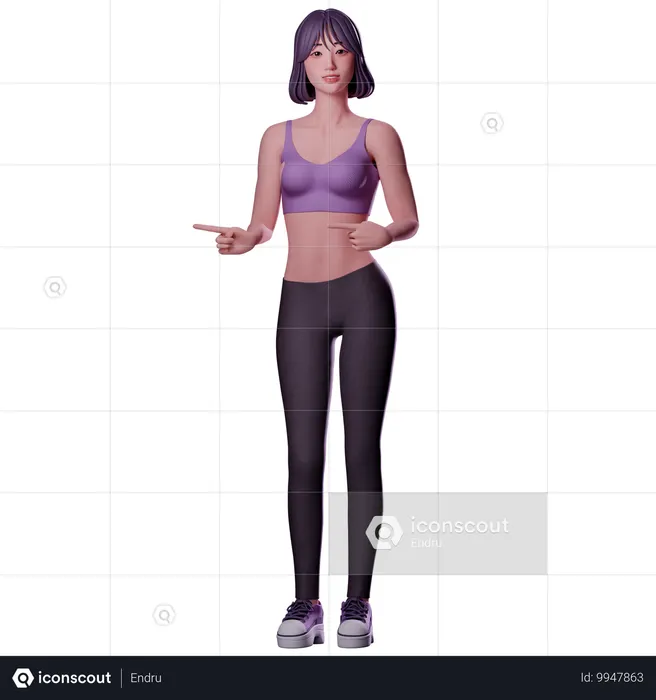 Femme pointant vers le côté  3D Illustration