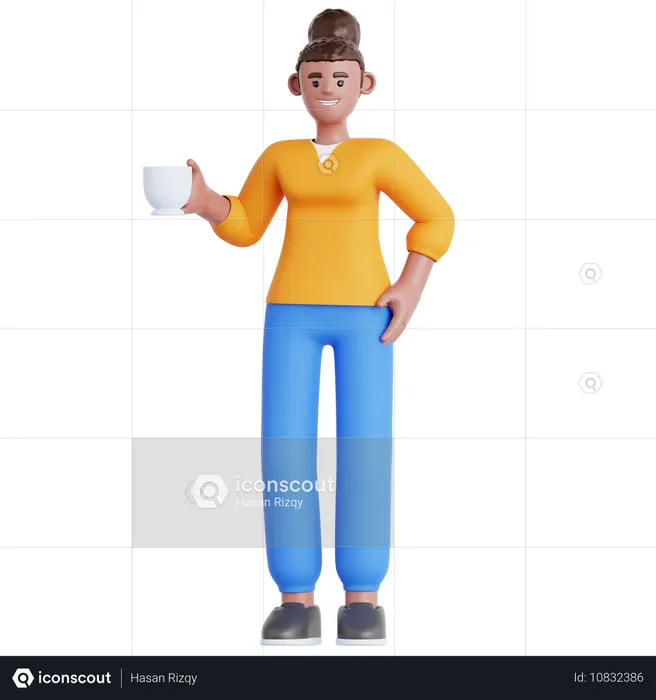 Une femme prend une pause-café  3D Icon
