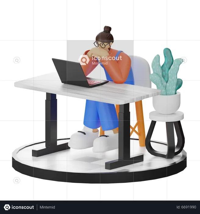 Femme qui pense à travailler  3D Illustration