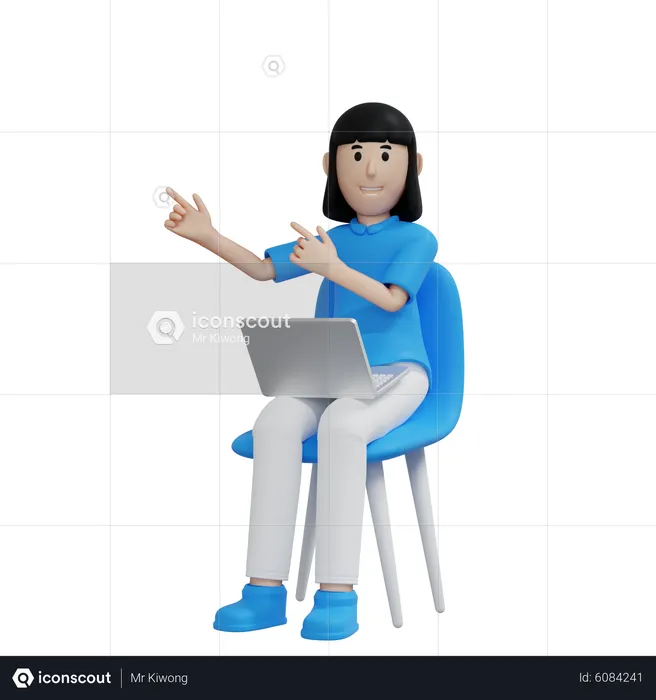 Femme qui travaille, pointant quelque chose à gauche  3D Illustration