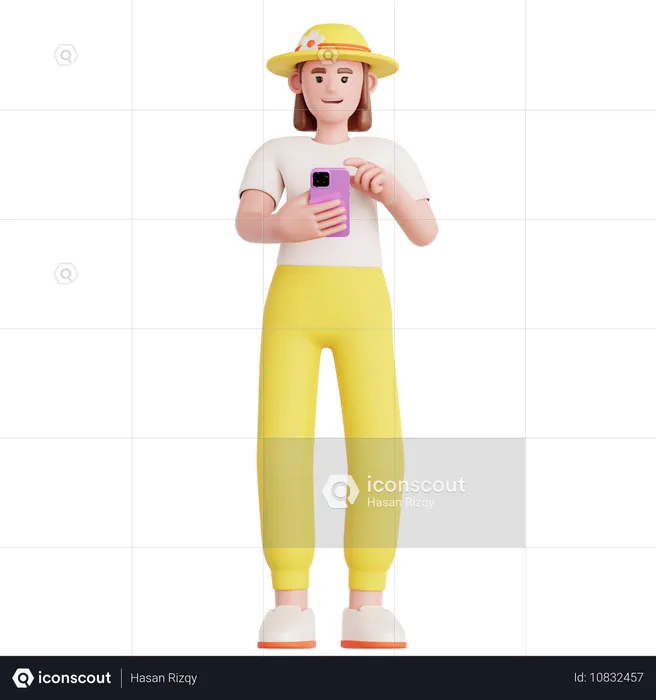 Femme regardant son téléphone  3D Illustration