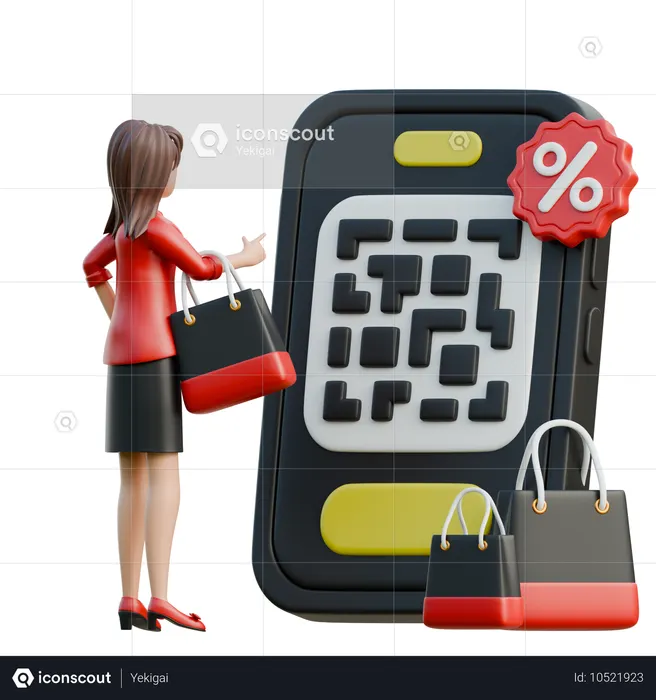 Femme souriante tout en scannant le code-barres d'un produit  3D Icon