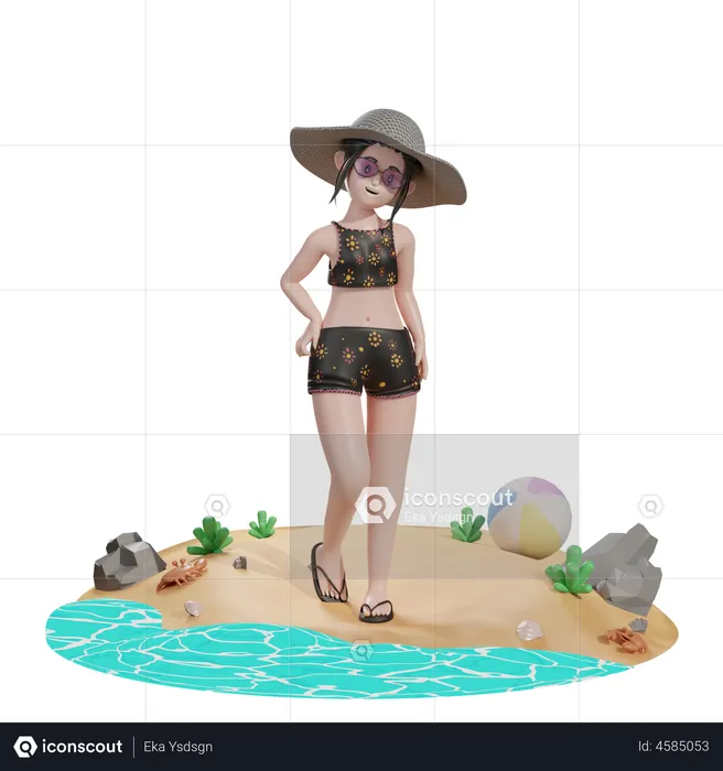 Femme sur la plage  3D Illustration