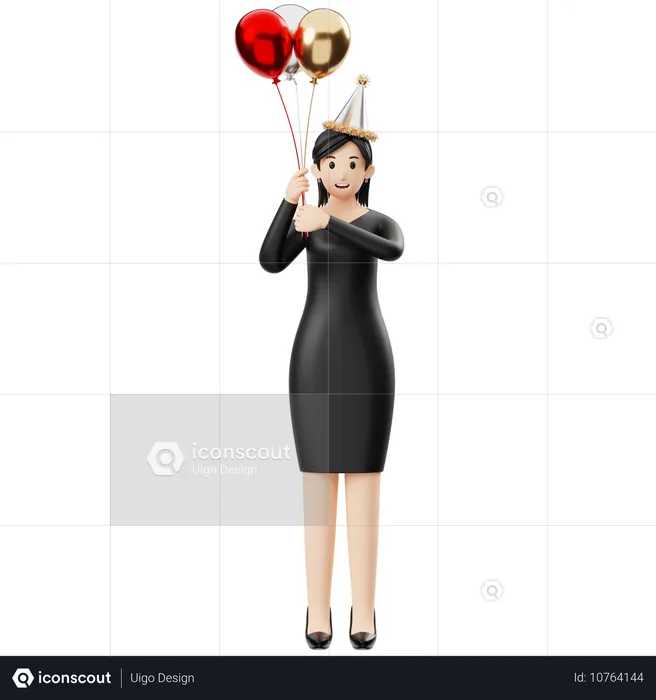 Femme tenant des ballons  3D Illustration