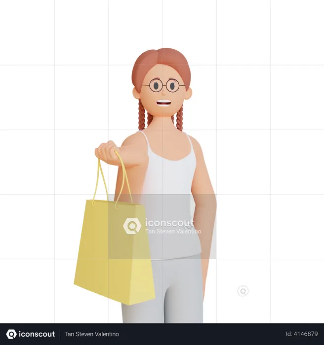 Femme tenant un sac à provisions  3D Icon