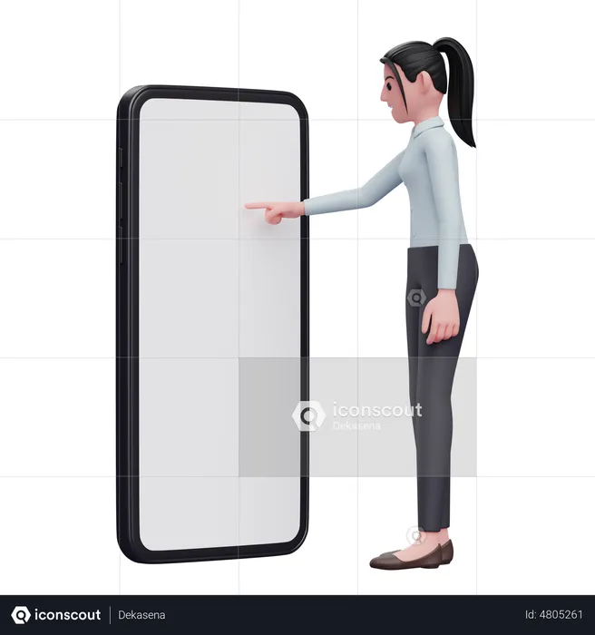 Femme touchant l'écran du téléphone avec le doigt  3D Illustration