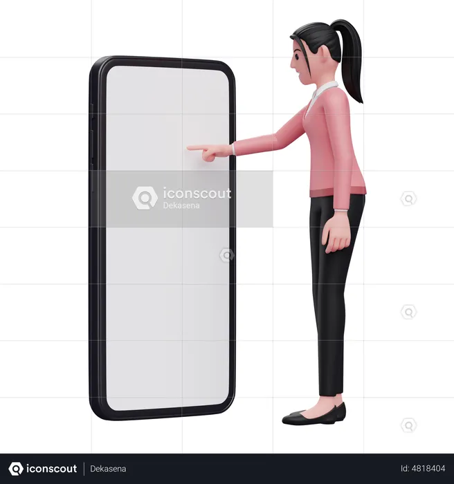 Femme touchant l'écran du téléphone avec le doigt  3D Illustration