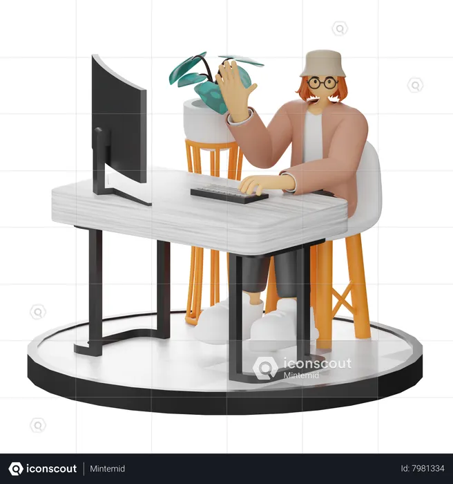 Femme travaillant sur un bureau  3D Illustration