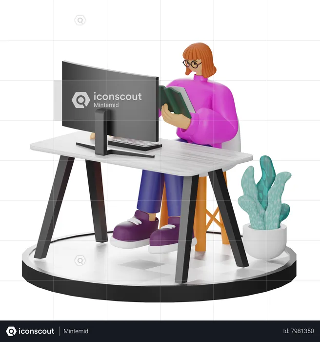 Femme travaillant sur un ordinateur portable  3D Illustration