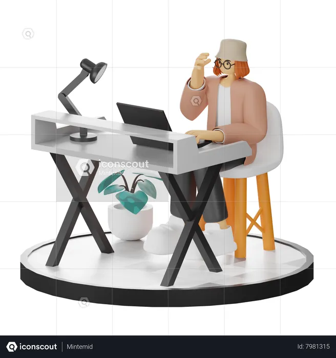 Femme travaillant sur un ordinateur portable  3D Illustration