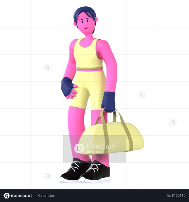 Femme va au gymnase avec sac  3D Illustration