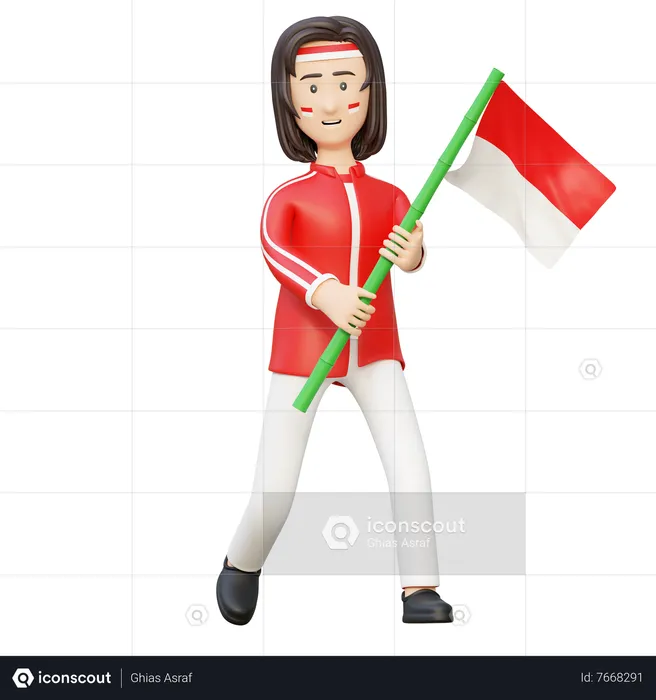 Femmes tenant un drapeau en bambou  3D Illustration