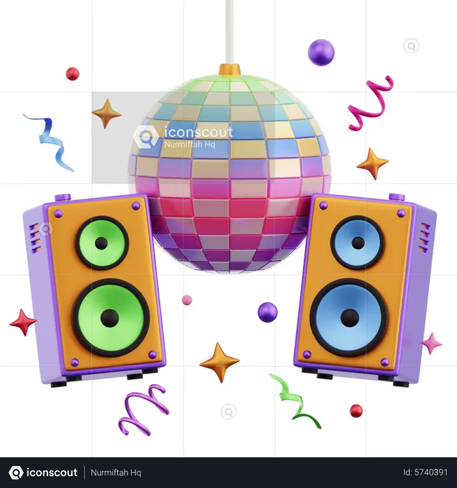 Bola de discoteca e alto-falante para festa  3D Icon