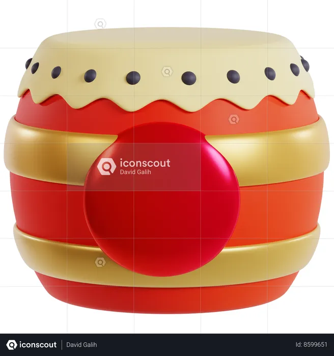 Festive Chinese New Year Drum  3D Icon