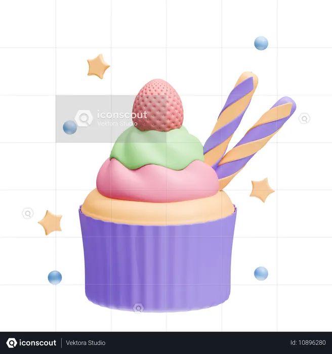 Festive Cupcake  3D Icon