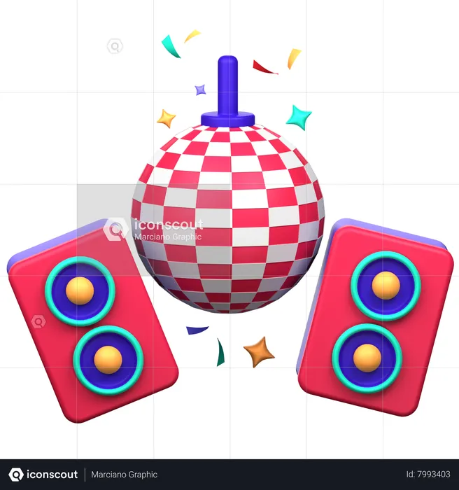 Boule disco de fête et haut-parleur  3D Icon