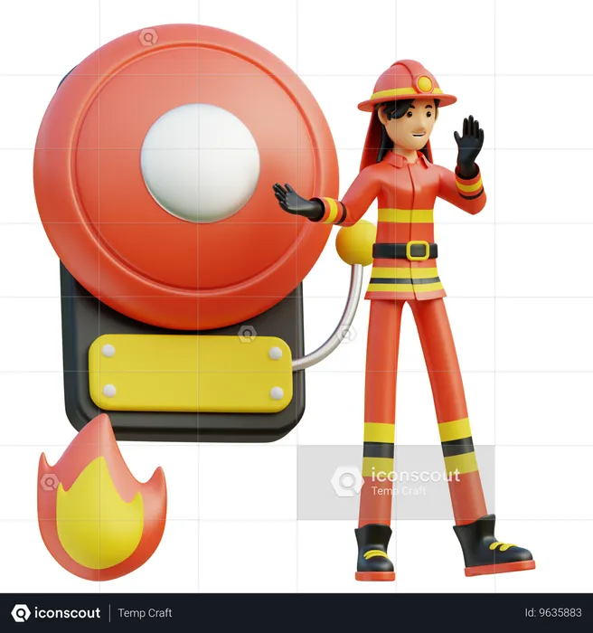 Feuerwehrfrau läutet die Glocke  3D Illustration