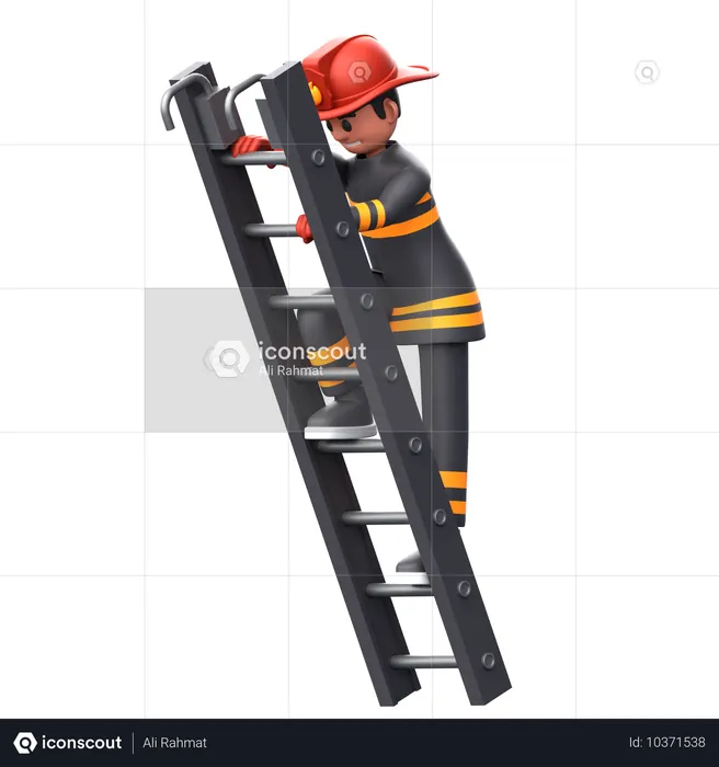 Feuerwehrmann klettert auf Leiter  3D Illustration