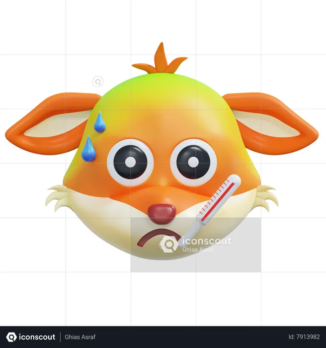 Fever Fox Emoticon Emoji 3D Icon