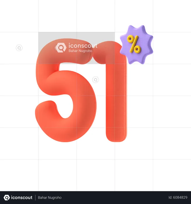 Fifty One Percent Discount  3D Icon