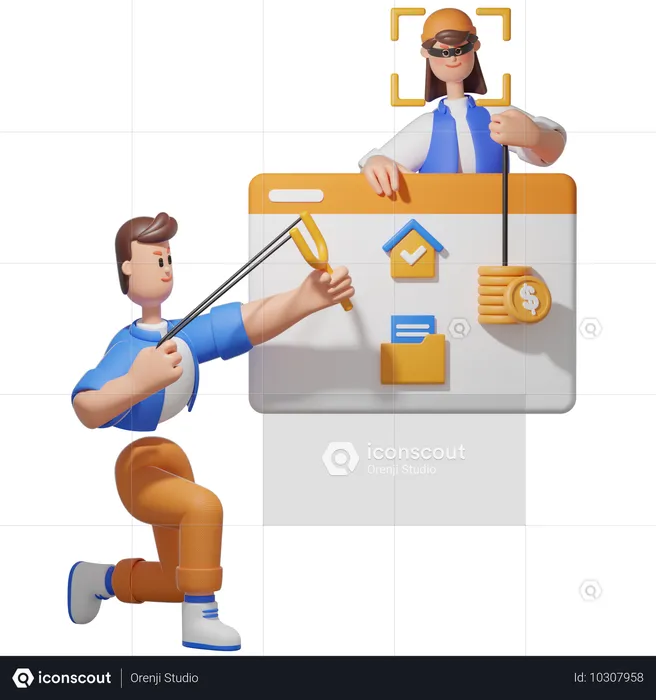 Fights Off Data Scammer  3D Illustration