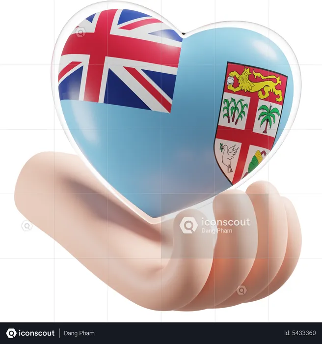 Fiji Flag Heart Hand Care Flag 3D Icon