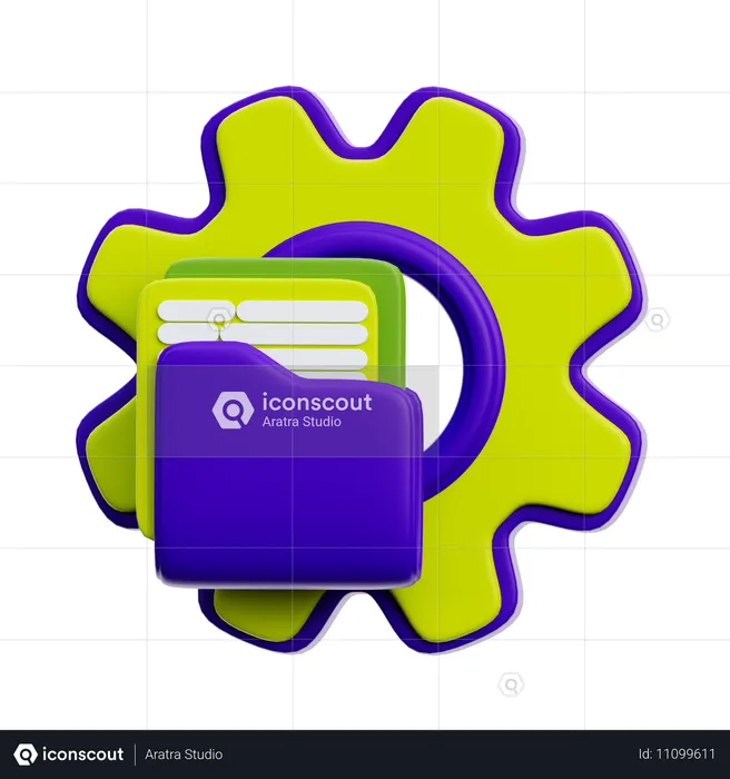 File Management With Gear And Folder  3D Icon