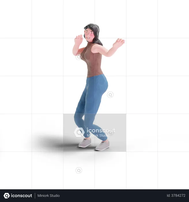 Fille aux cheveux longs danse  3D Illustration