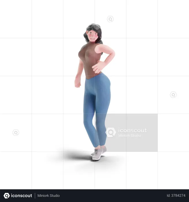 Fille aux cheveux longs pose debout  3D Icon