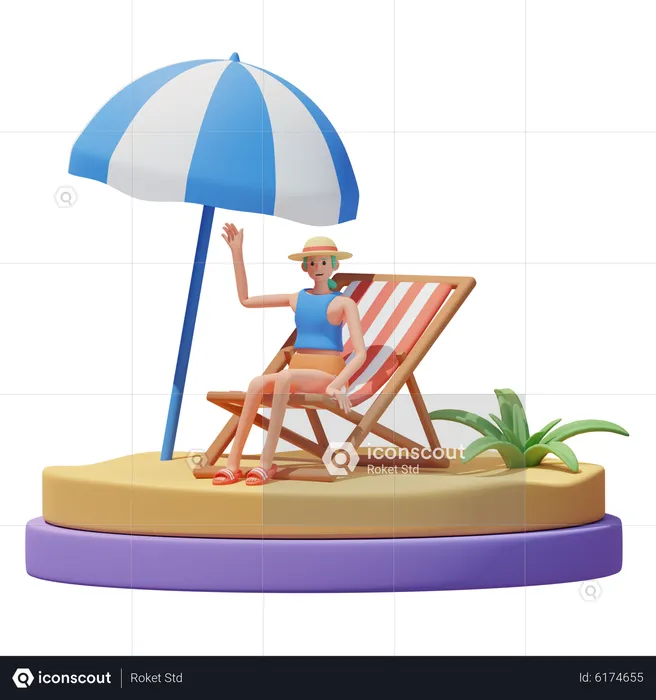 Fille en train de bronzer sur la chaise à la plage  3D Illustration