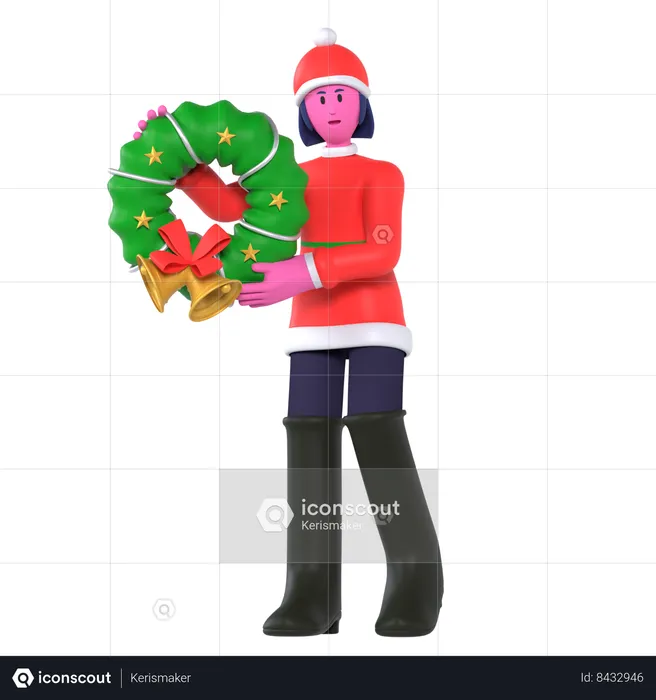 Fille de Noël apporter une couronne  3D Icon