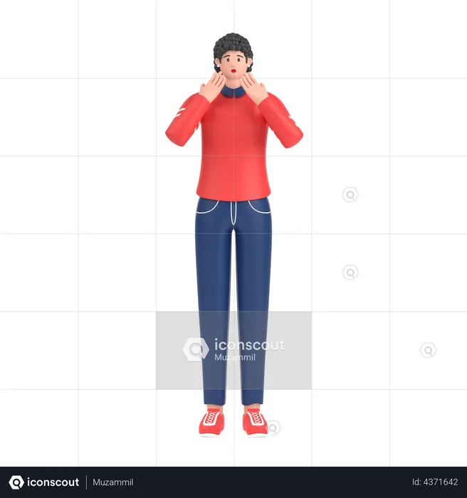 Fille donnant une expression effrayée avec sa main  3D Icon