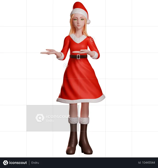 Fille du Père Noël montrant quelque chose à gauche  3D Illustration