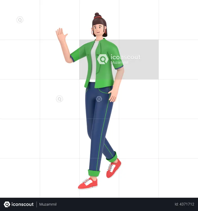 Fille en pose de marche et en agitant la main, dites bonjour  3D Icon