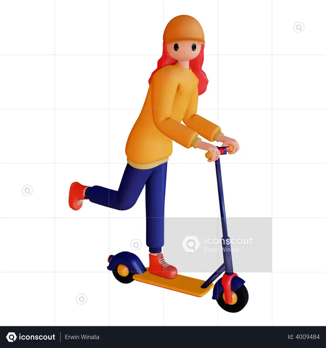 Fille chevauchant un scooter électrique  3D Illustration