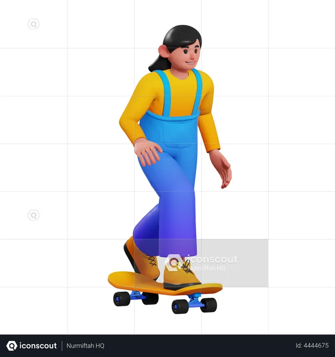 Fille faisant du skateboard  3D Illustration