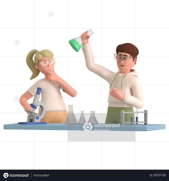 Fille et garçon faisant une expérience en laboratoire  3D Illustration