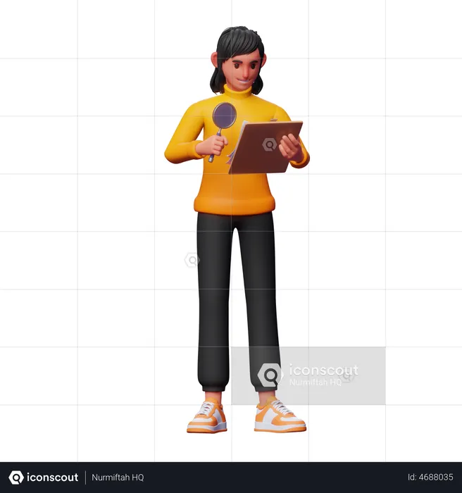 Fille faisant des recherches  3D Illustration